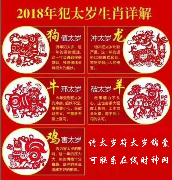 2018年生肖犯太岁图与破解方法图及破解